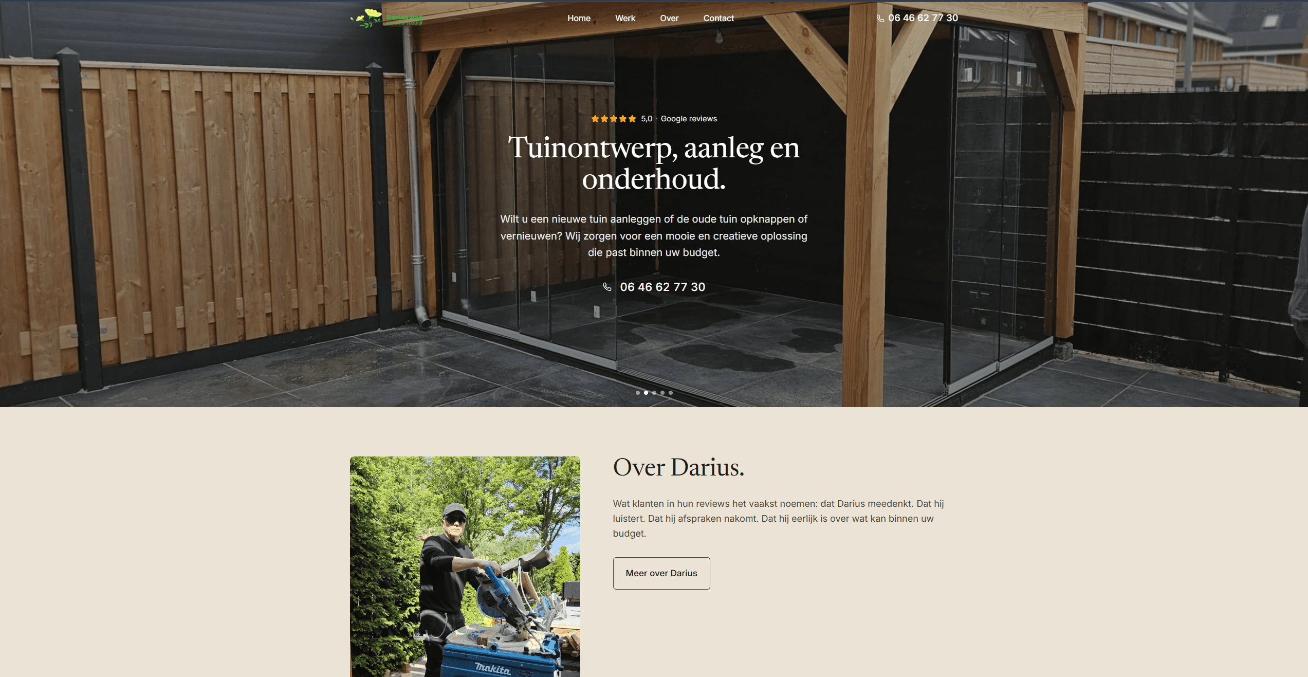 Custom website gebouwd voor Darius Rad Hoveniers door DiBiSo