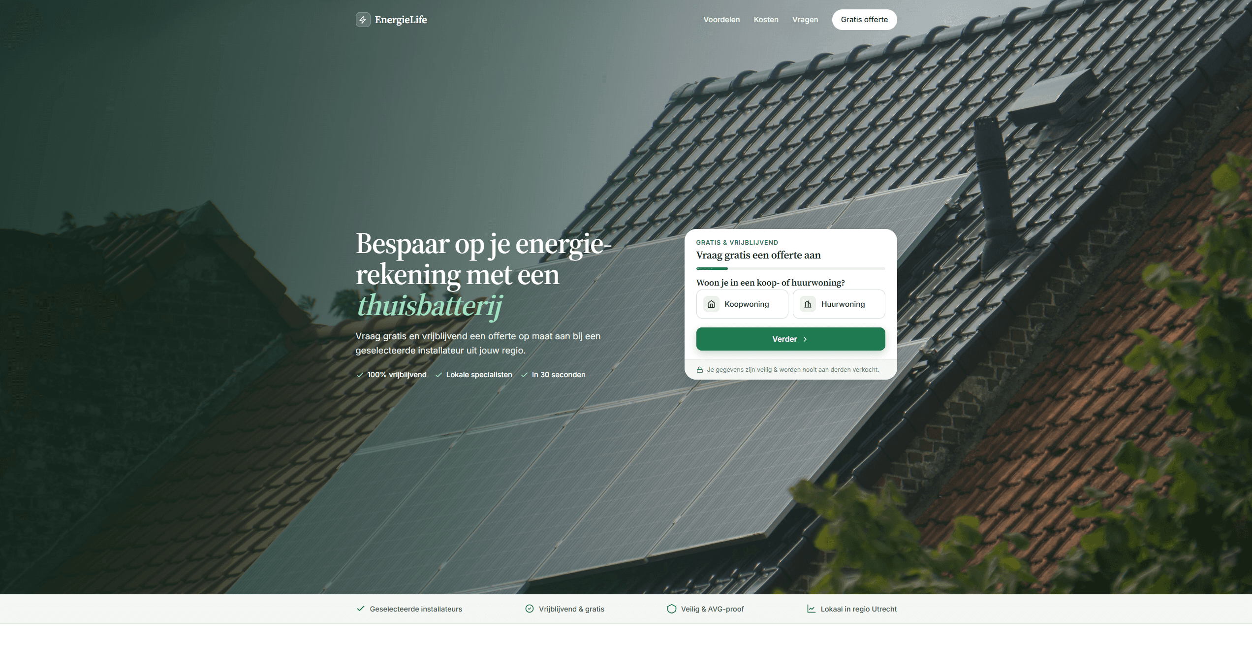 EnergieLife leadfunnel voor de thuisbatterij-markt, gebouwd door DiBiSo